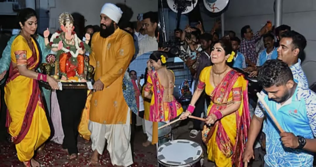 शिल्पा शेट्टी का गणपति विसर्जन में दिखा जबरदस्त उत्साह, परिवार संग पूजा के बाद ढोल की थाप पर किया डांस